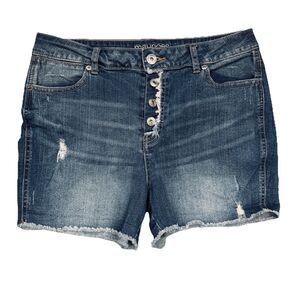 Maurices High Rise Shorts 11/12 (W32) Blue Button Fly Distress Stretch Juniors